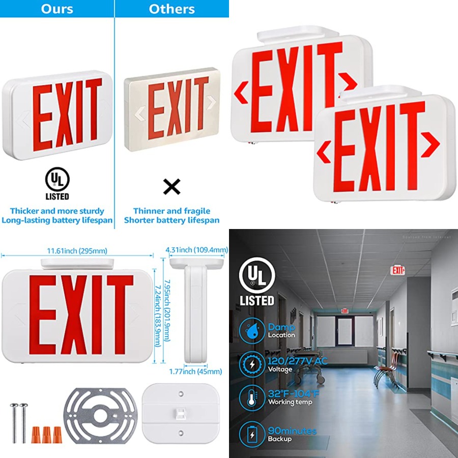 Emergency Exit Sign - LED Çıkış İşareti, Pil Yedeklemeli Acil